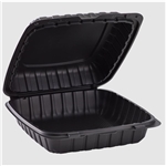 8x8 1 Compartment Black Hinged Takeout Container, 150/CS