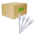 Plantware Compostable Cutlery, Fork, 6", Pearl White, 50/pack, 20 Pack/carton