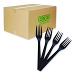 100% Recycled Content Cutlery, Fork, 6", Black, 50/Pack, 20 Pack/Carton