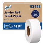 Essential JRT Jumbo Roll Bathroom Tissue, Septic Safe, 2-Ply, White, 3.55" x 1,000 ft, 4 Rolls/Carton