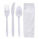 Medium Weight 4pcs Kit Polypro Knife Fork Teaspoon Napkin, Empress, white 1Ply 250/cs