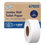 Essential 100% Recycled Fiber JRT Bathroom Tissue for Business, Septic Safe, 2-Ply, White, 3.55" x 1,000 ft, 12 Rolls/Carton