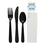 6pc Heavyweight Cutlery Kit, PP Knife, Fork, Teaspoons, Salt and Pepper, Napkin, Black, Empress, 250/cs