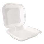 9x9 Foam Hinged Lid Container, Secure Two Tab Latch, Poly Bag, 9 X 9 X 3, White, 200/bag