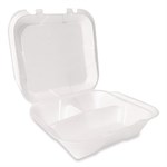 9x9 Foam Hinged Lid Container, Secure Two Tab Latch, Poly Bag, 3-Compartment, 9 X 9 X 3, White, 200/bag