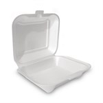 8x8 Foam Hinged Lid Container, Secure One Tab Latch, Poly Bag, 7.81 X 8.75 X 3.38, White, 200/bag