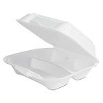 8x8 Foam Hinged Lid Container Secure One Tab Latch, 3-Compartment, 7.81 x 8.75 x 3.38, White, 200/bag