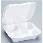 8x8 3 Compartment Medium Foam Hinged Containers White 200/cs
