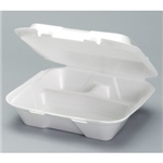 9x9 3 Compartment Large Foam Hinged Containers White 200/cs