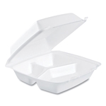 8x8 3 Compartment DART Foam Hinged Containers, 8.38x7.78x3.25 , white, 200/cs