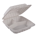 Empress Earth Hinged Container Mineral Filled PP 8" x 8" x 3" Natural 3-Compartment 150/cs