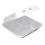 Pactiv 9x9.5x3.25 3Compartment White Foam Hinged Lid Container 150 / cs