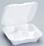 8x8 Medium 3-Comp Foam Hinged Container White 200/cs